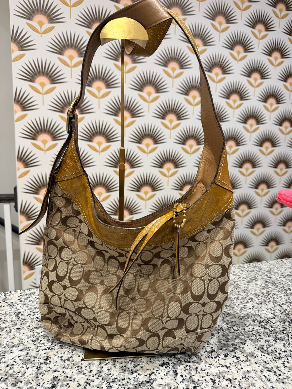 Coach Signature Canvas Shoulder Bag in Brown and Gold